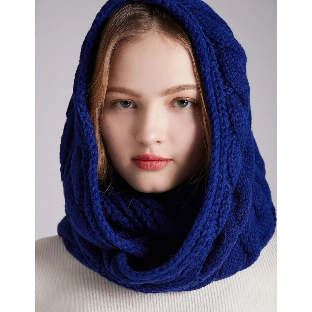 Women's Twist Royal Blue Thick Ribbed Knit Winter Infinity Circle Loop Scarf